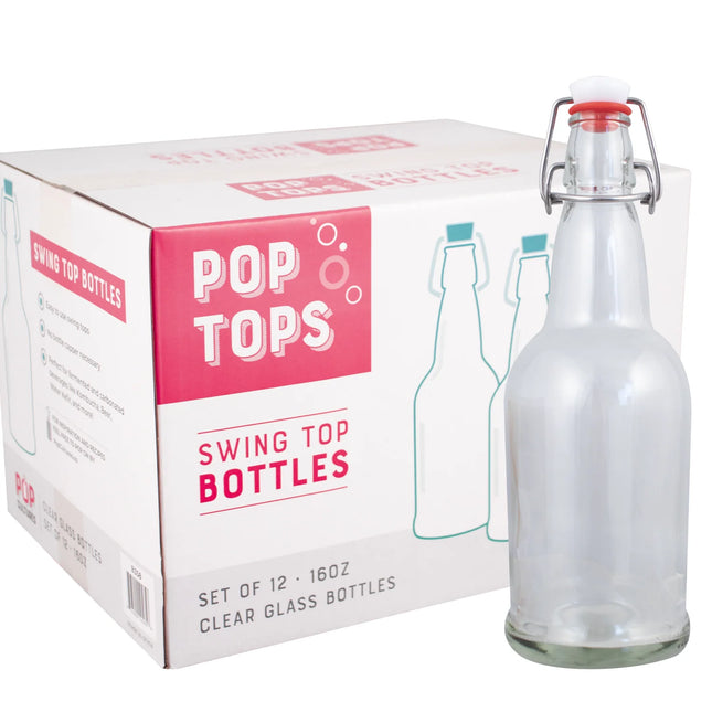 16 oz. Clear Pop Tops Swing Top Bottles - Case of 12