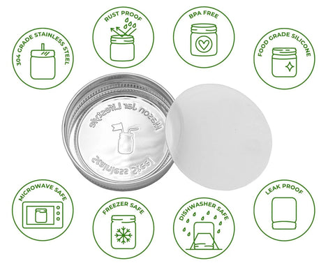 Stainless Steel Storage Lids with Silicone Seals for Mason Jars