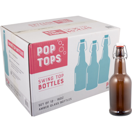 16 oz. Amber Pop Tops Swing Top Bottles - Case of 12