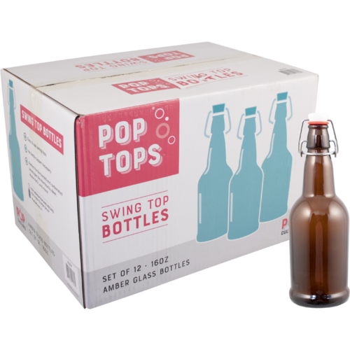 16 oz. Amber Pop Tops Swing Top Bottles - Case of 12