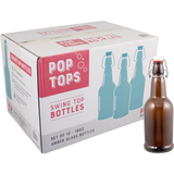 16 oz. Amber Pop Tops Swing Top Bottles - Case of 12