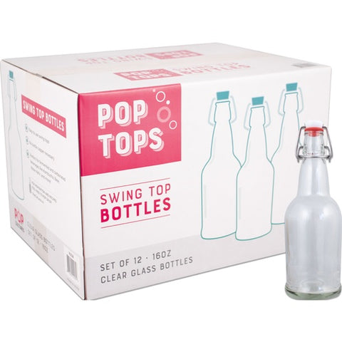 16 oz. Clear Pop Tops Swing Top Bottles - Case of 12