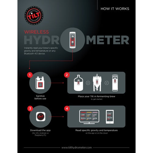 Tilt Digital Wireless Hydrometer And Thermometer For Smartphone Or Tablet Yellow Tilt Digital Wireless Hydrometer And Thermometer For Smartphone Or Tablet Yellow